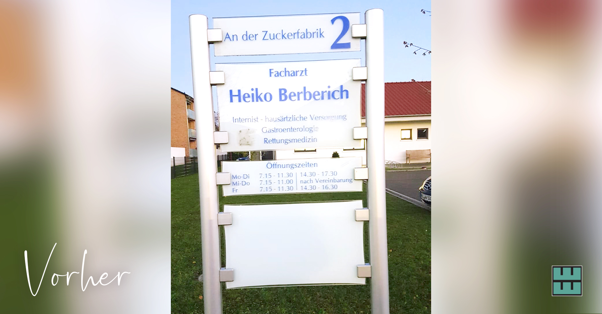 Für die Praxis Berberich aus Gronau haben wir vor kurzem ein neues Schild nicht nur gestaltet, sondern auch bedruckt und montiert.