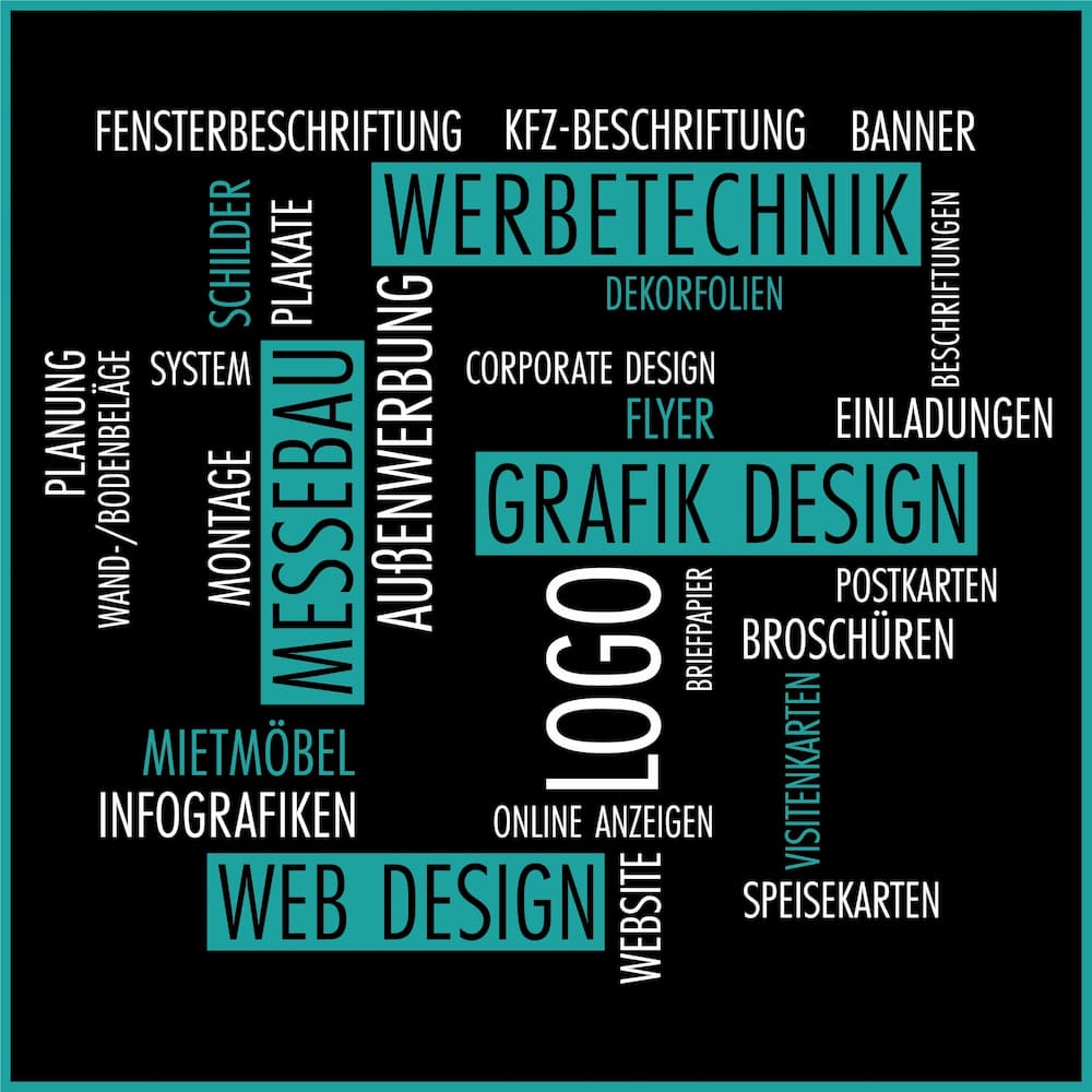 Weber Werbung Delligsen Infografik: Angebot im Bereich Messebau, Beschriftungen, Werbetechnik, Design