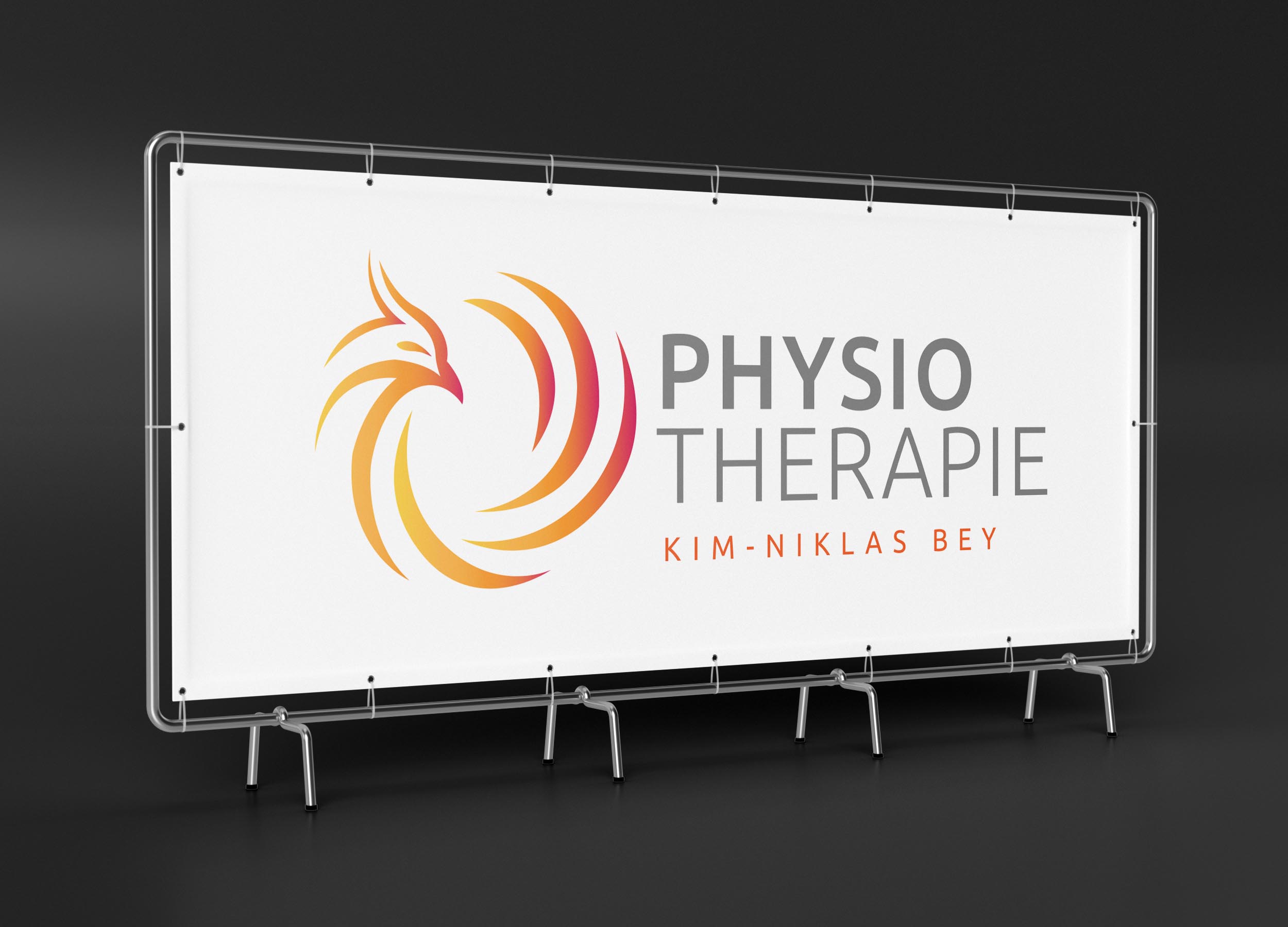 Physiotherapie Kim-Niklas Bey - Banner mit Logo und Ösen rundum für den Außenbereich